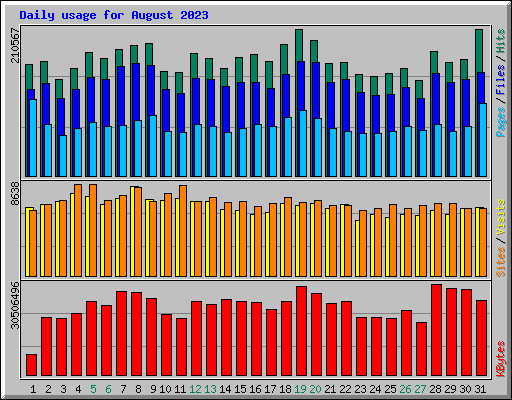 Daily usage for August 2023